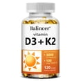 thumbnail image 1 of Balincer Vitamin D3 + K2 Supplement, 5000 IU D3 & 100 mcg K2, 120 Softgels, Supports Daily Nutritional Balance, 1 of 7