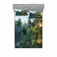 thumbnail image 1 of Balinese Bedding Set with Sheet & Covers, Terrace Rice Fields Palm Trees Traditional Farmhouse Morning Sunrise Bali Indonesia, Printed Bedroom Decor 2 Shams, 4 Sizes, Green, by Ambesonne, 1 of 3