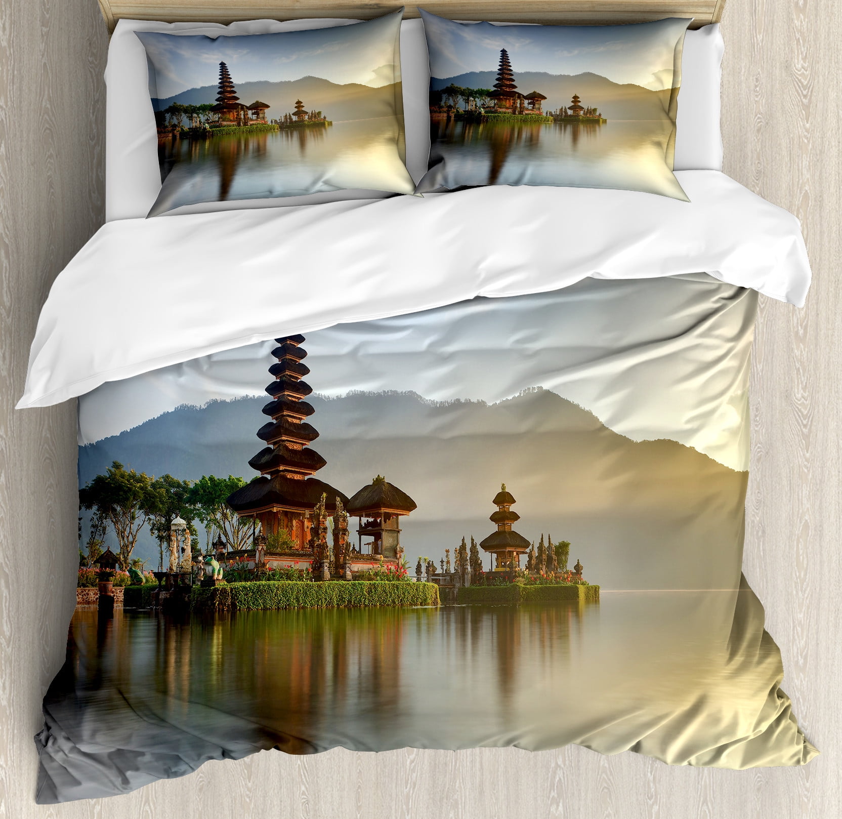 Balinese Sunrise Beige Brown Queen Duvet Cover Set