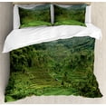 thumbnail image 1 of Balinese Duvet Cover Set, Terraced Rice Paddies in Hillside Tropical Valley Farming Life Agriculture Theme, Decorative 3 Piece Bedding Set with 2 Pillow Shams, King Size, Green, by Ambesonne, 1 of 3