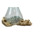 thumbnail image 1 of Balinese Handicraft Natural Driftwood With Fitted Hand Blown Glass Bowl 7"L, 1 of 9