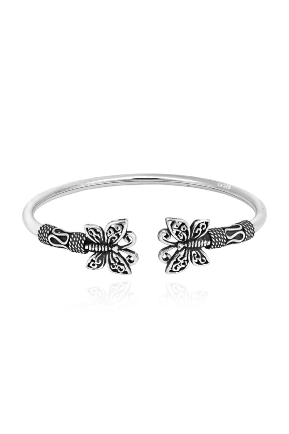 Balinese Inspired Ornate Sterling Silver Butterfly Cuff Bracelet