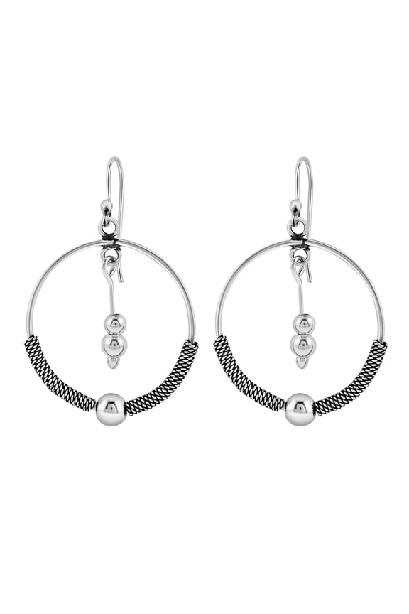 Balinese Inspired Tribal Chic Round .925 Sterling Silver Spheres Dangle Earrings