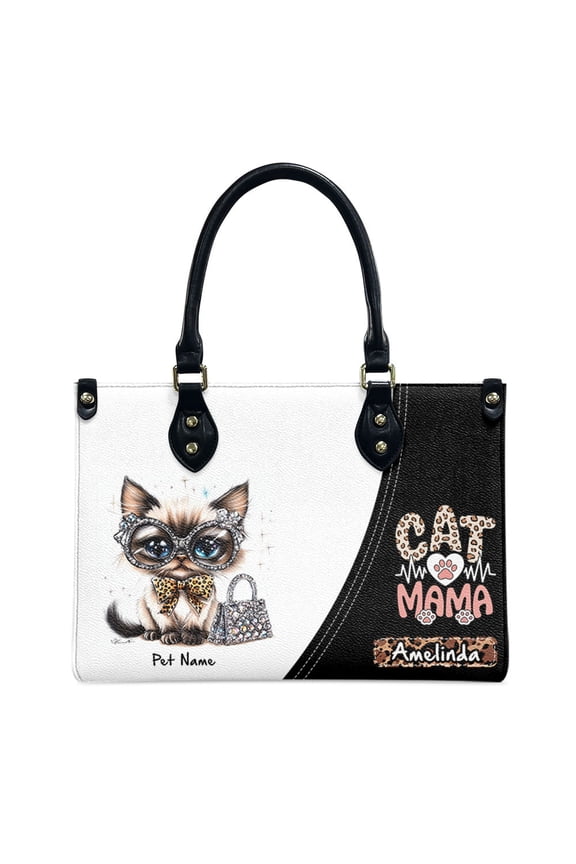 Balinese-Javanese Hybrid Cat Bag, Personalized Leather Handbags For Women - Personalized Bag with Name - Tote Bags for Mom Grandma - Custom Gifts Ideas for Her, Gift for Cat Lover, Cat Mom