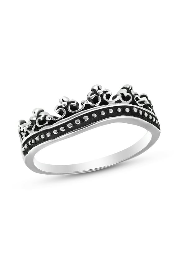 Balinese Princess Crown Detailed Sterling Silver Bohemian Band Ring-8