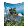 thumbnail image 1 of Balinese Soft Flannel Fleece Blanket, Tanah Lot Building Bali Island Wavy Ocean Historic Architecture Heritage Picture, Cozy Plush for Indoor and Outdoor Use, 60" x 80", Green Blue, by Ambesonne, 1 of 5
