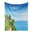 thumbnail image 1 of Balinese Soft Flannel Fleece Blanket, Uluwatu Building Bali Indonesia Seacoast Cliff Horizon Summer Seascape Nature, Cozy Plush for Indoor and Outdoor Use, 60" x 80", Green and Blue, by Ambesonne, 1 of 5