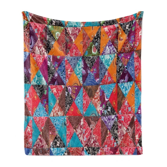 Balinese Soft Flannel Fleece Throw Blanket, Colorful Cultural Pattern in Quilting Style with Traditional Floral Details, Cozy Plush for Indoor and Outdoor Use, 50" x 70", Multicolor, by Ambesonne