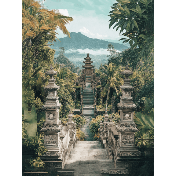 Balinese Temple Staircase Canvas Print/Wall Art Suitable for Living Room Bedroom Office Yoga Studio and Meditation Space Decoration.