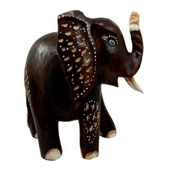Balinese Wood Handicrafts Safari Jungle Elephant With Trunk Up Figurine 10"H