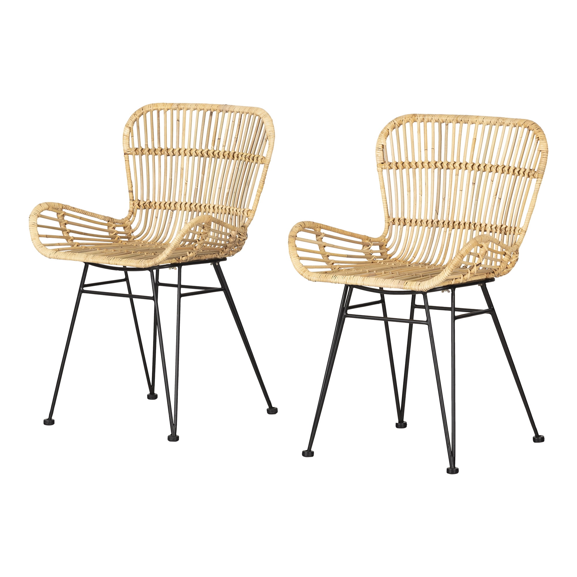 Beige Rattan and Cane Bohemian Arm Chair