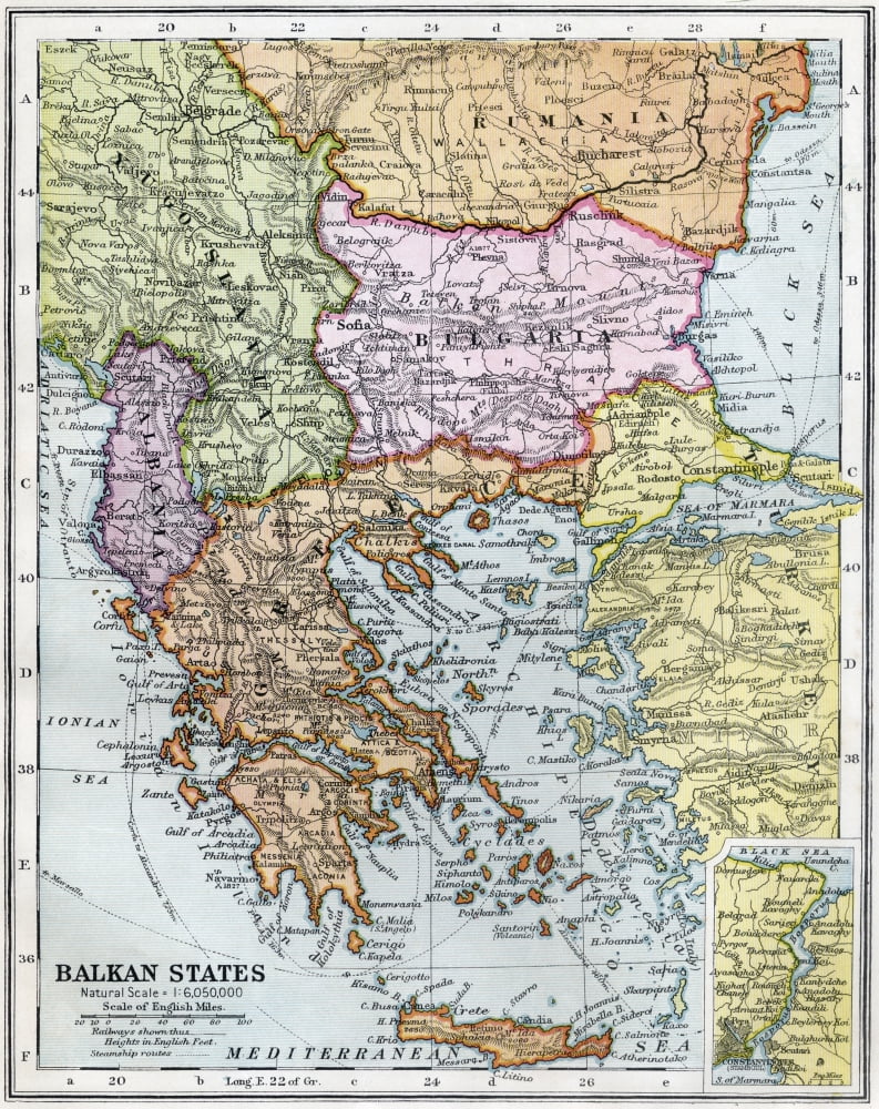 The Balkan States Between The First And Second World Wars From Bacons Excelsior Atlas Of The World Published Circa 1930 Canvas Art - Ken Welsh Design Pics (26 x 32)