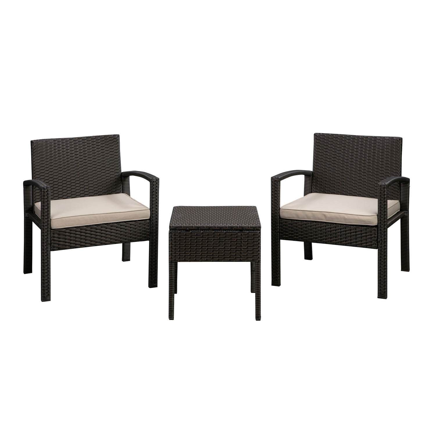 Mocha Wicker 2-Person Conversation Set with Khaki Cushions