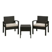 Balkene Home Bern Conversation 3 Pc Set Wicker Include Khaki Cushions Armchairs & Table Mocha Finish