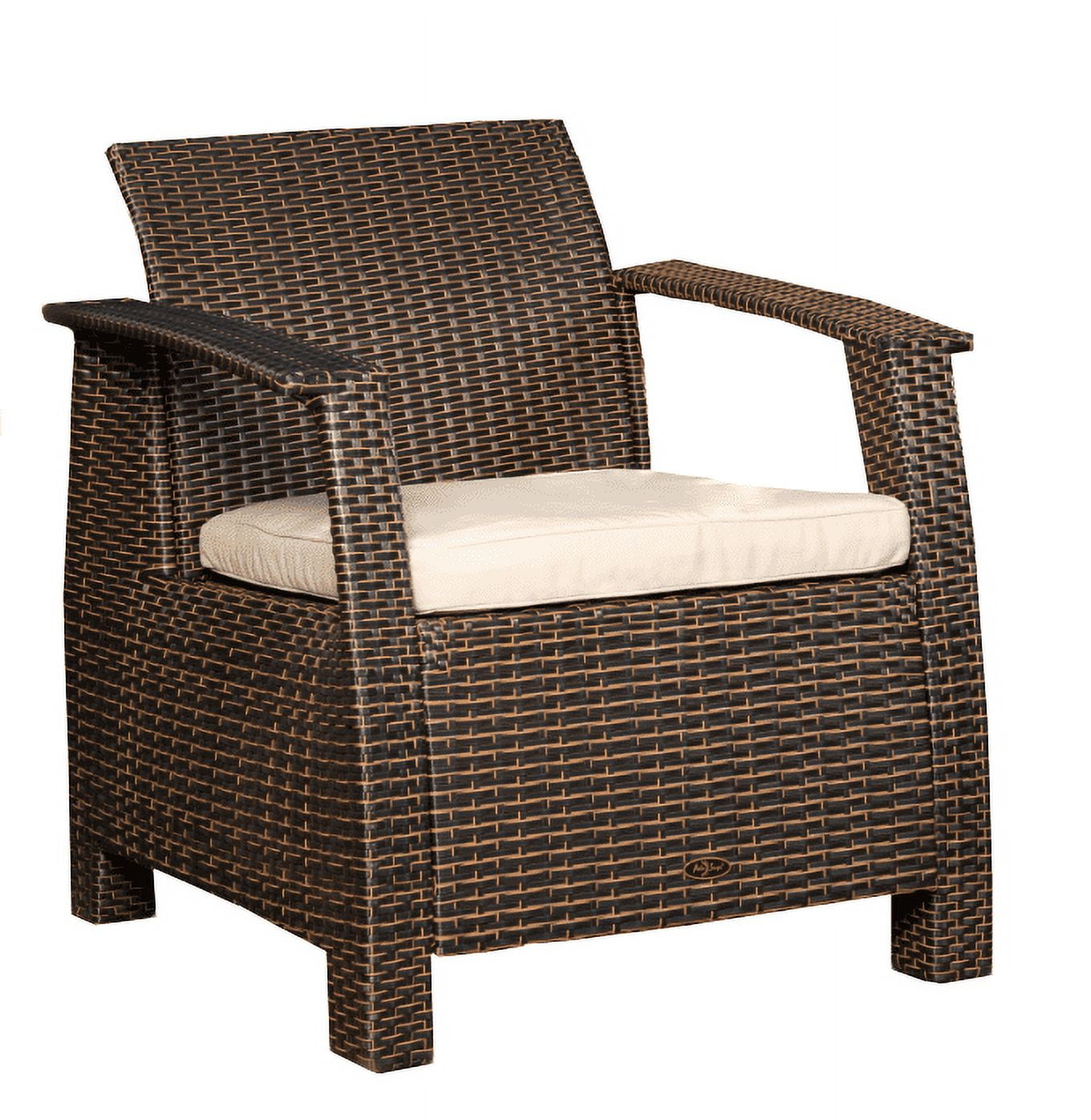 Balkene Home Bondi Deluxe Armchair & Seating Wicker Low Maintenance Khaki Cushion Included-Mocha