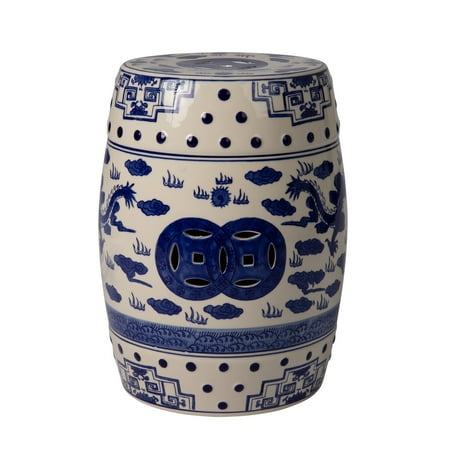 Balkene Home Double Medalion Ceramic Stool,Flexible Seating Constructed of Fired Porcelain,Blue&White