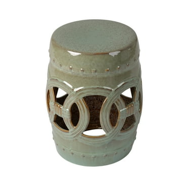 Balkene Home Medallion Stool Flexible Seating Constructed of Fired Porcelain Ceramic Olive Jade Green