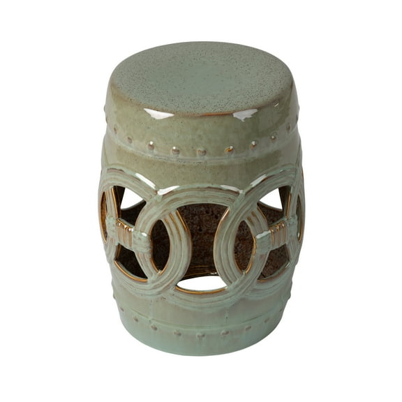 Balkene Home Medallion Stool Flexible Seating Constructed of Fired Porcelain Ceramic Olive Jade Green