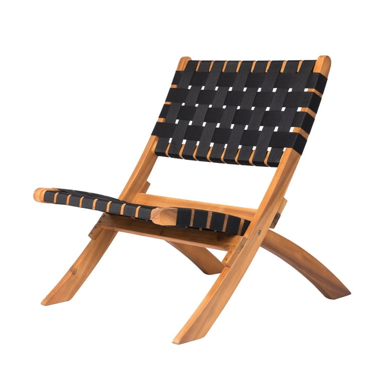 Balkene Home Natural Lounge Chair Acacia Wood, Black Folding Low