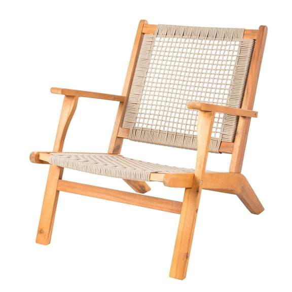 Balkene Home Natural Outdoor Chair for Relaxing ,Acacia Wood, Hand Woven Seat, Comfortable Reclining
