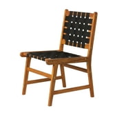 Balkene Home Sava Indoor Outdoor Armless Dining Side Chair, Portable Seating, Acacia Wood Woven Seat - Black Webbing