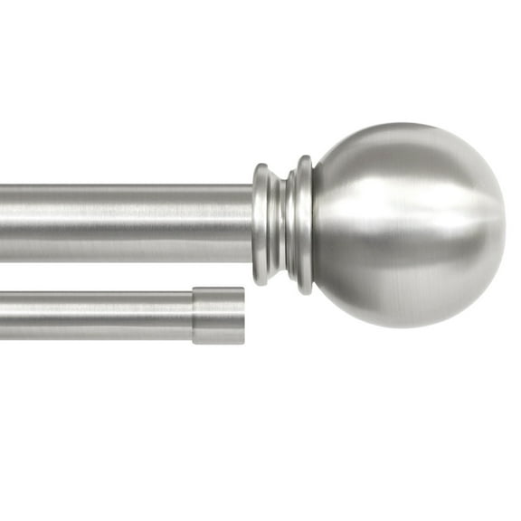 Lumino 1" and 5/8" Plated Brushed Nickel Classic Ball Adjustable Double Curtain Rod Set, 42"-120"