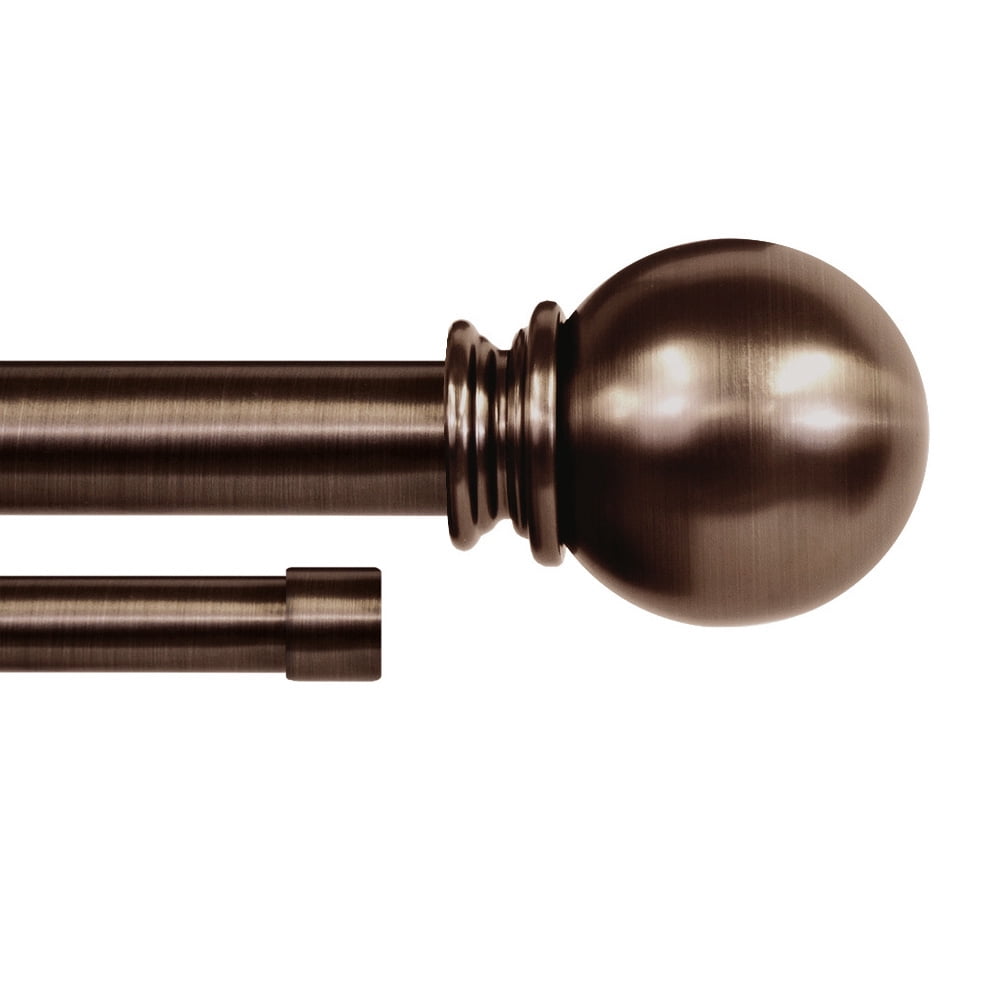 Lumino 1" and 5/8" Plated Oil Rubbed Bronze Classic Ball Adjustable Double Curtain Rod Set, 42"-120"