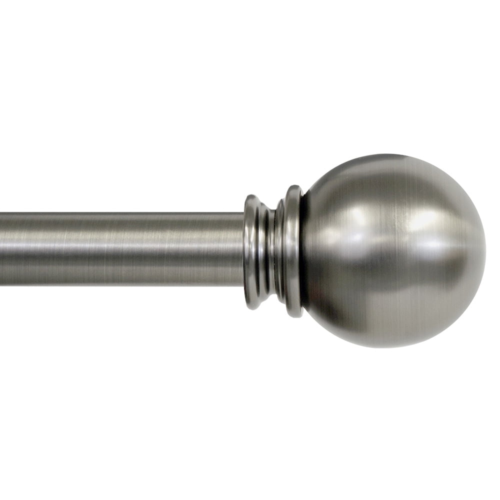 Lumino 1" Plated Pewter Classic Ball Adjustable Single Curtain Rod Set, 42"-120"