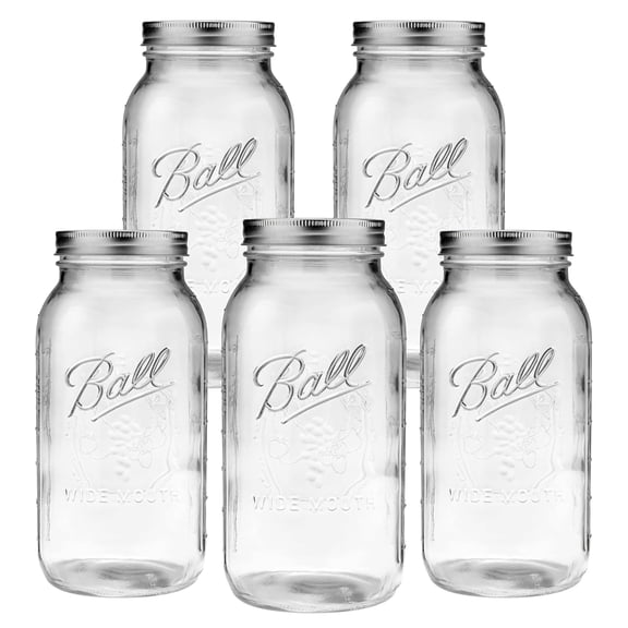 Ball - 64oz Wide Mouth Jars with Lids & Bands 5 hukfga Jars | Half Gallon Large Glass Mason Jar for Food Storage with airtight Lid, 0.5 Gallon Glass Jar with Lid and Bands, Set of 5