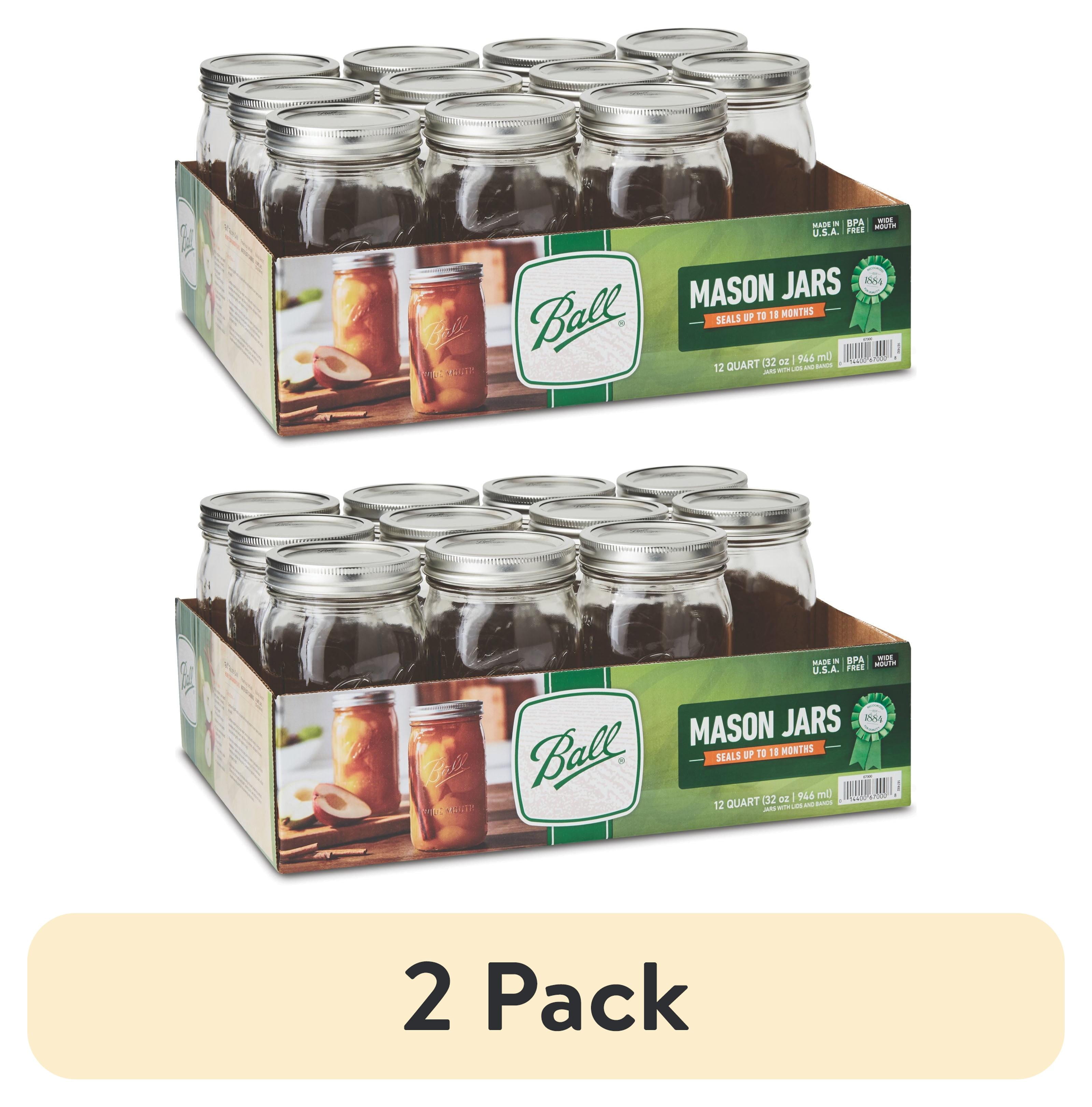 (2 pack) Ball®Wide Mouth Quart 32oz. Glass Mason Jars with Lids and Bands, 12 Count - Walmart.com