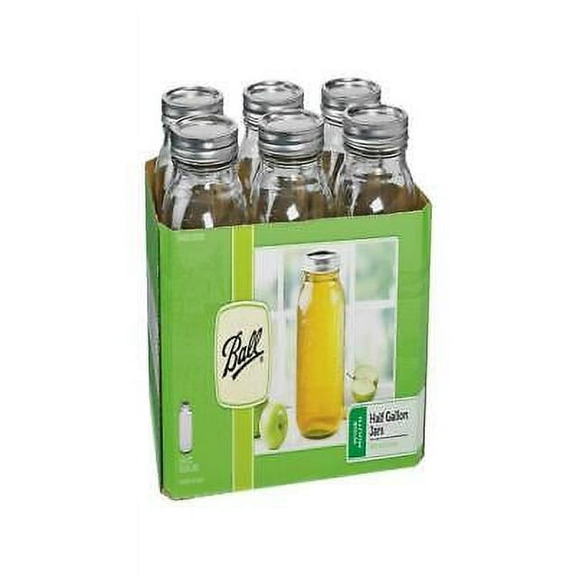 "Ball Wide Mouth Half Gallon Mason Canning Jar, 6 Pack, Glass, Size 9.