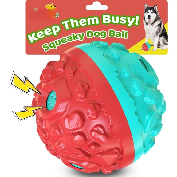 Ball for Aggressive Chewers - Interactive Giggle Balls Fun Squeaky Sound to Keep Them Busy, Durable for Small Medium Large Breeds, Rubber , As Seen TV, Blue & Red