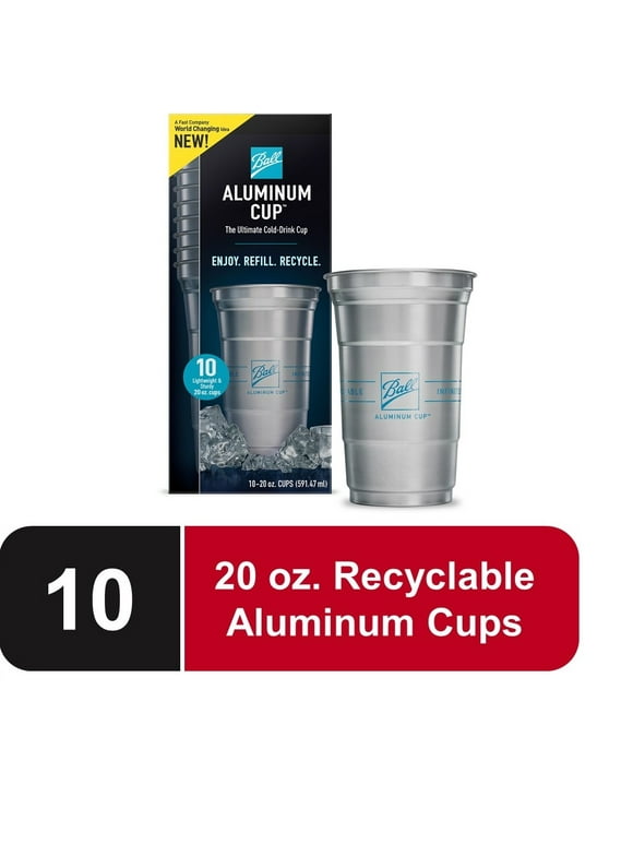 Ball Aluminum Cup, Disposable Recyclable Cold-Drink Cups, 20 oz. Cups, Silver, 10 Count