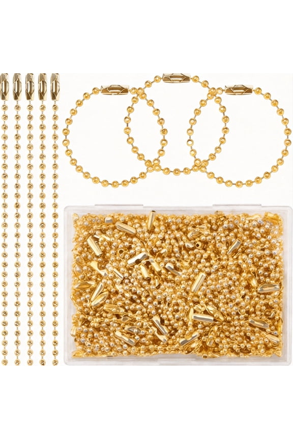 Ball Bead Chain with Connector Clasp 200 Pcs 5.9 Inch 2.4mm Metal Jewelry Making Beaded Chain Bulk for Keychains Crafts DIY Hanging Decoration Gold