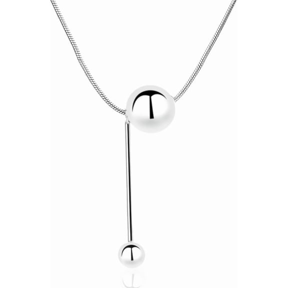 Ball Bead Pendant Necklace for Women Silver Plated Polished Balls Long Charm Chain Choker Necklaces Adjustable Delicate Lucky Birthday Promise Jewelry