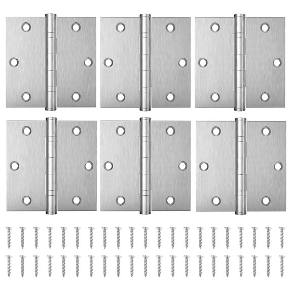 Ball Bearing Door Hinges 3.5 X 3.5 Inches Brushed Nickel Square Corner Heavy Duty Stainless Steel No Squeak And Non Removable Pin 6 Pack