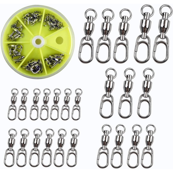 Ball Bearing Fishing Swivel Snaps with Oval Split Rings,25pcs Set High Strength Power Snap Swivels Quick Change Lure Connector Fish Tackle Saltwater Freshwater 30lbs-125lbs