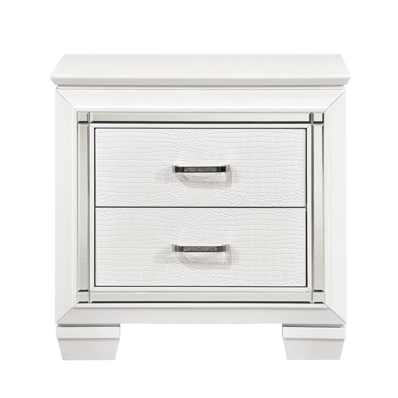Ball Bearing Glides / Bedroom Nightstand / White Faux Alligator Design