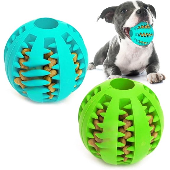 Ball, Bite Resistant Ball for Pet Dogs Puppy , Feeder Cleaning Ball Exercise ball,2 Pack- Blue & Green