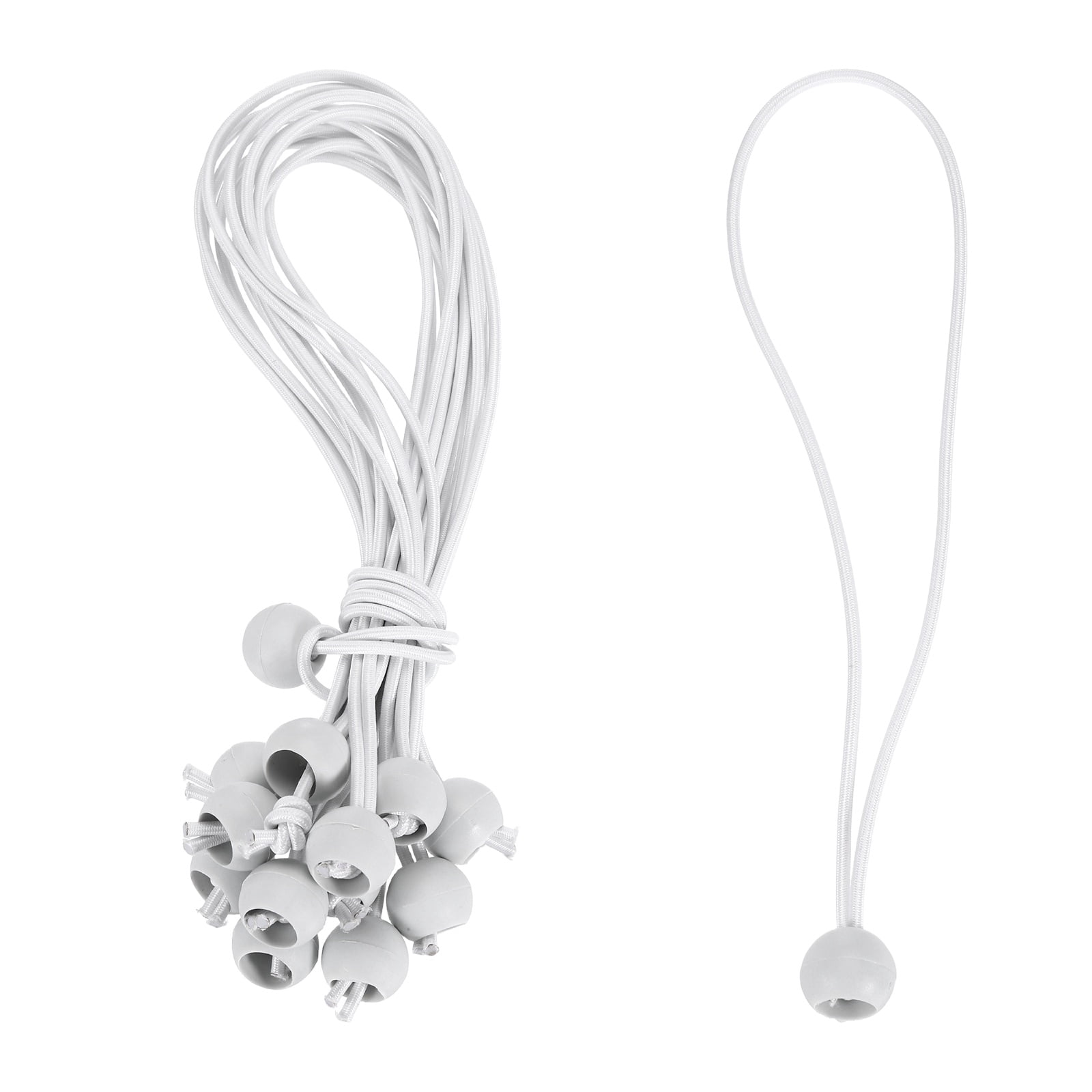 Ball Bungee Cord 10 Inch, 30 Pcs Bungee Cords with Balls Canopy Tarp Tie Downs Cords Elastic String for Outdoor Camping Cargo Shelter Tent Poles, White