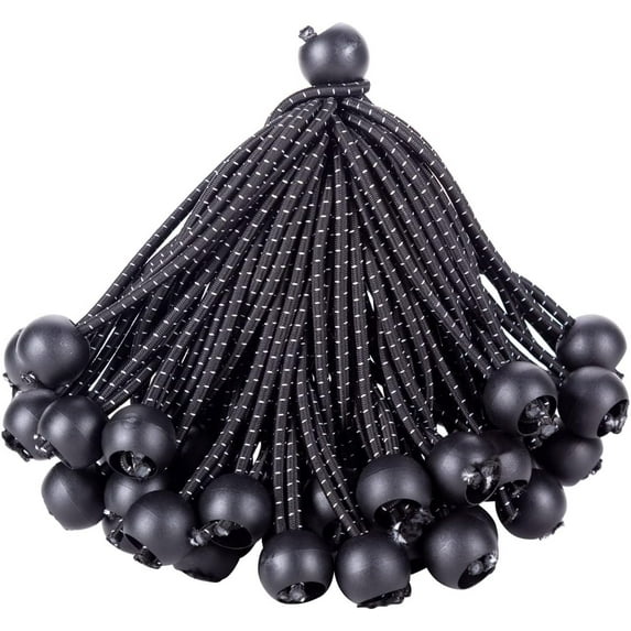 Ball Bungee Cords 12 Inch, 50 PCS Heavy Duty Black Bungie Cord Balls Canopy Tarp Tie Cords for Camping, Shelter ,Cargo,Projector Screen,Tent Poles with UV Resistant