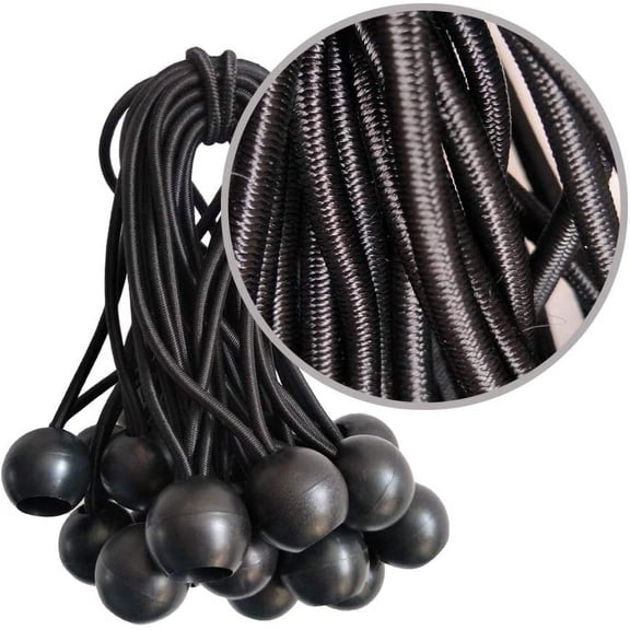 Ball Bungee Cords, 20 Packs, 9 Inch Black Tie Down Cords for Tarp, Canopy Shelter, Wall Pipe, UV Resistant
