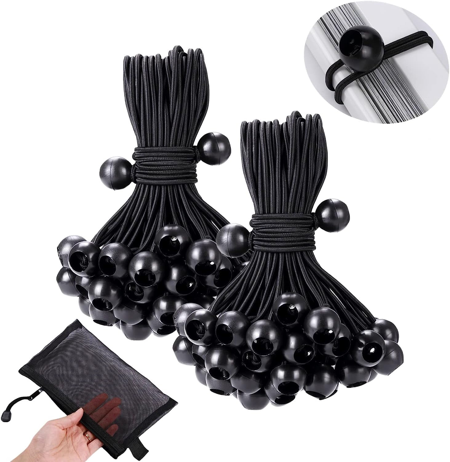 Ball Bungee Cords 4in 50PCS Tarp Bungee with Balls Black Heavy Duty