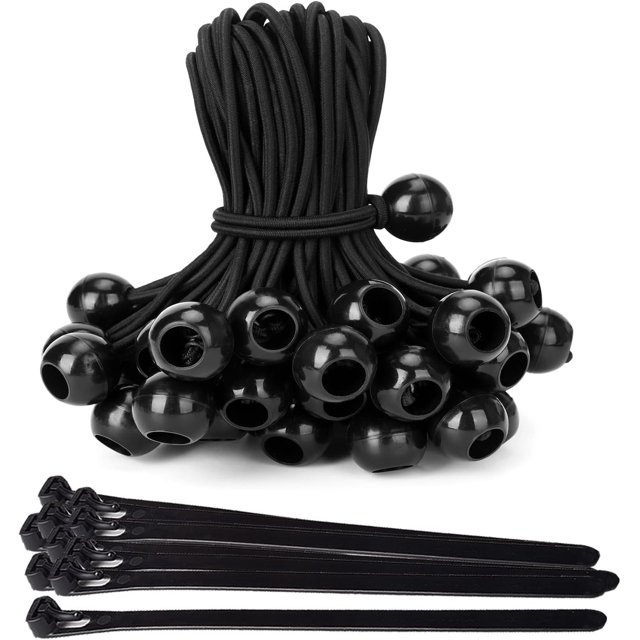 Ball Bungee Cords 4inch 50 Pack, UVResistant Camping Tarps TieDowns
