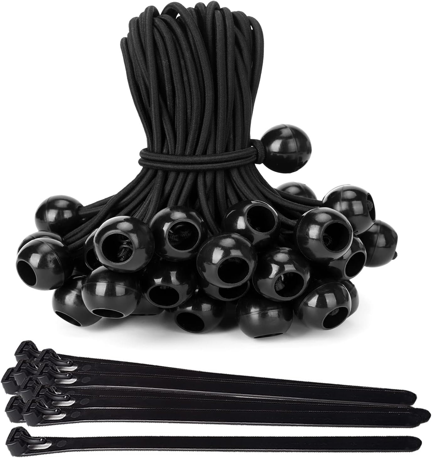 Ball Bungee Cords 4inch 50 Pack, UVResistant Camping Tarps TieDowns