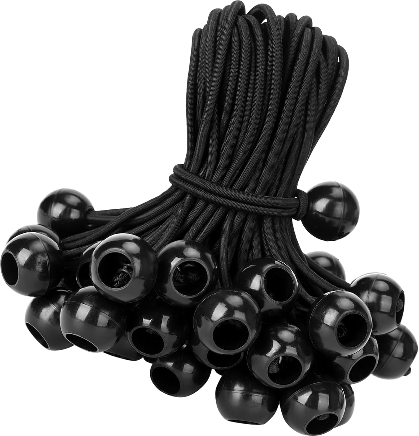 Ball Bungee Cords 50 Pack, 5 Inch Black Tie Down Cords for Tarp, Canopy Shelter, Wall Pipe, Heavy Duty Bungie Cord Balls Canopy Tarp Tie Down Bungee Balls