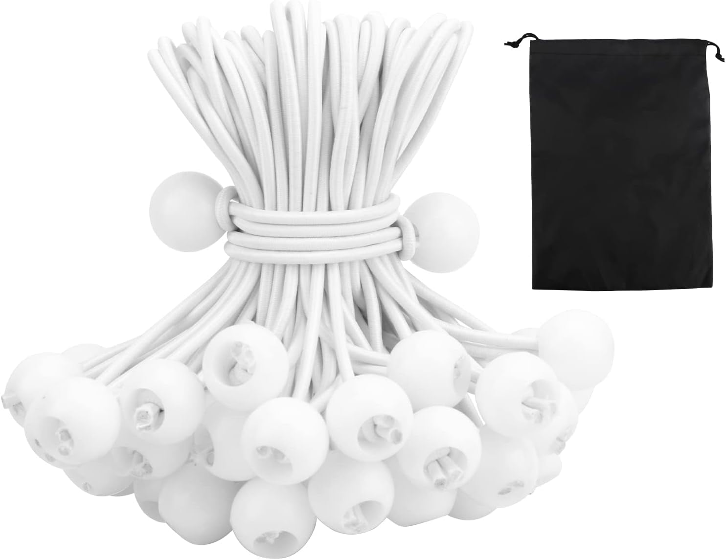 Ball Bungee Cords 50 Packs, 6Inch White Heavy Duty Bungee Cords with