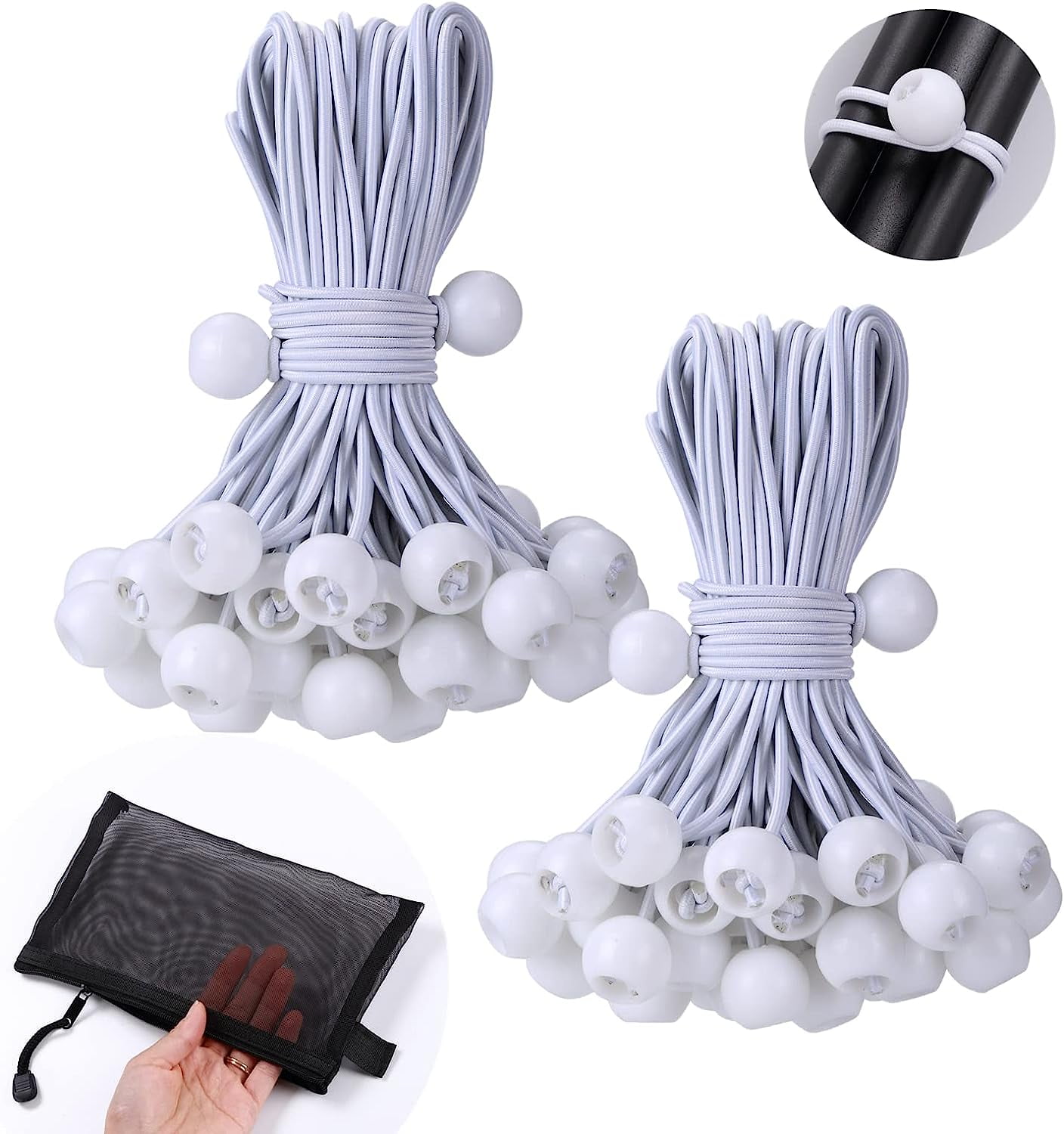 Ball Bungee Cords 50PCS Tarp Bungee with Balls White Heavy Duty Canopy