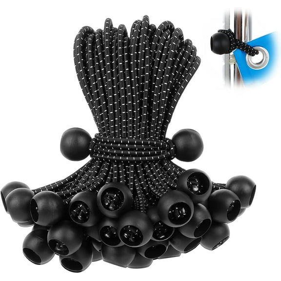 Ball Bungee Cords 6 Inch 50 PCS Tarp Ball Bungee Heavy Duty Canopy Tie Downs for Tarps,Camping, Shelter,Cargo,Holding Wires,Tent Poles with UV Resistant Black 6 Inch
