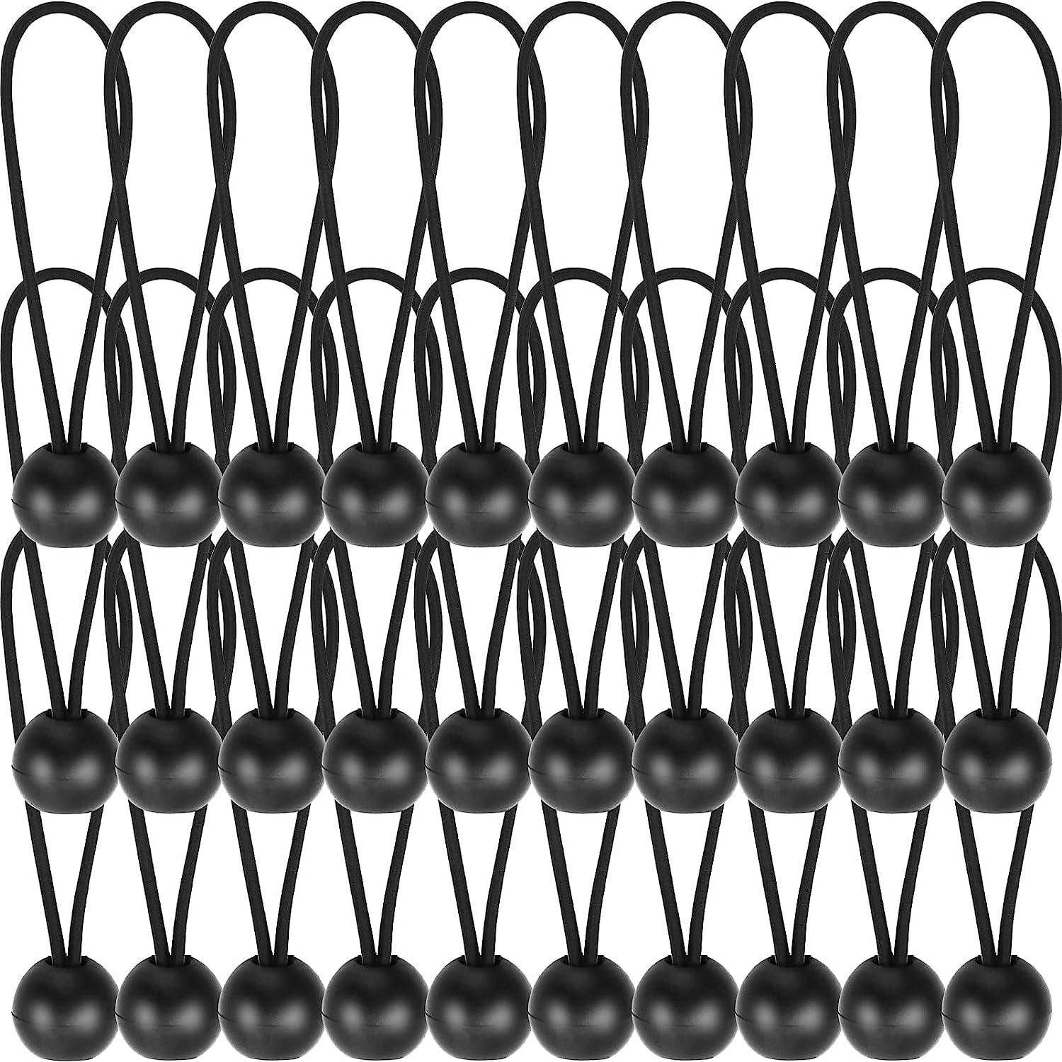 Ball Bungee Cords 6 Inch, 25 Pack - Heavy Duty Tie Downs For Tarps, Tents, Canopies (Black)
